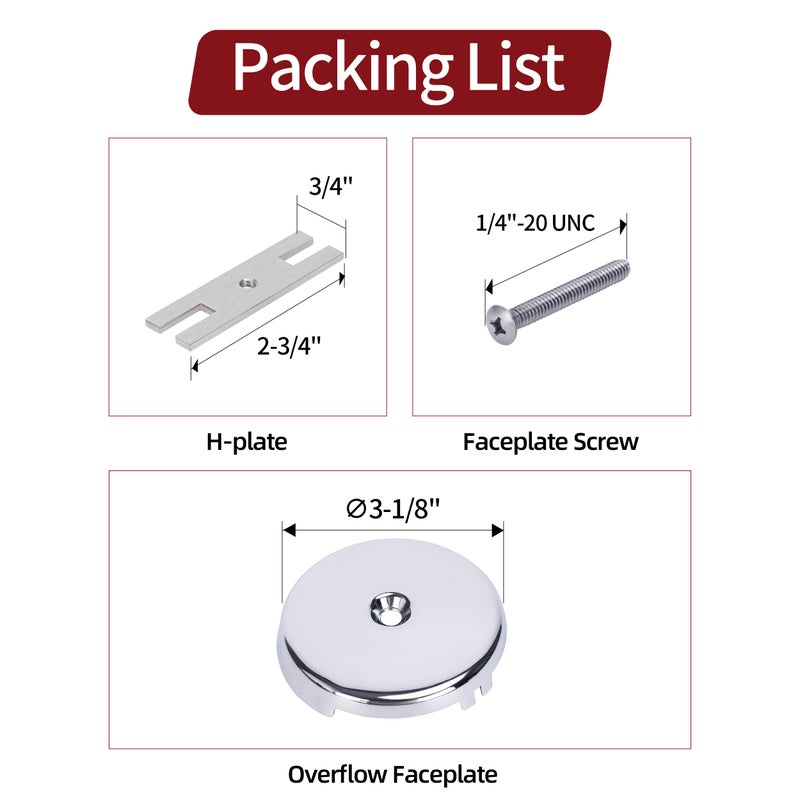 PRIMSOPH One Hole Overflow Faceplate Tub Drain Trim Kit Conversion Kit Assembly Universal Fine Coarse Thread Replacement Chrome - Image 5